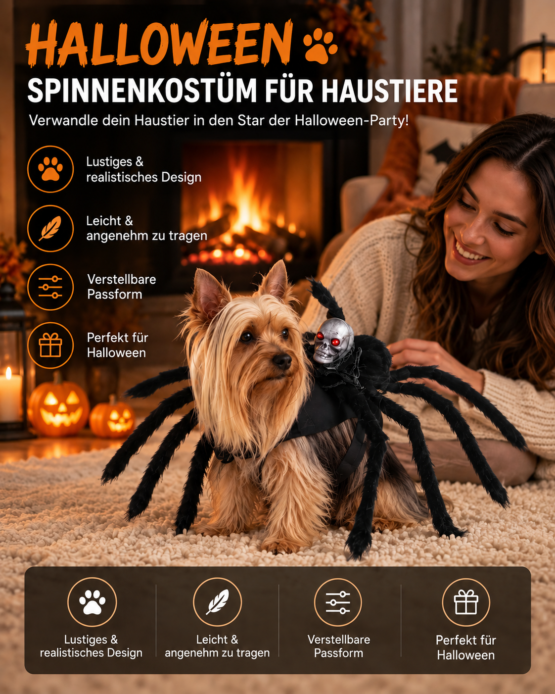Halloween Spinnen-Kostüm für Hunde & Katzen