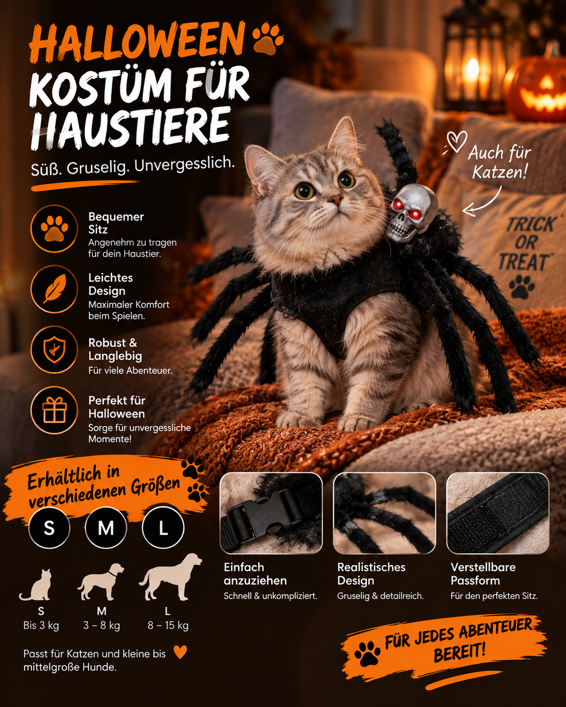 Halloween Spinnen-Kostüm für Hunde & Katzen
