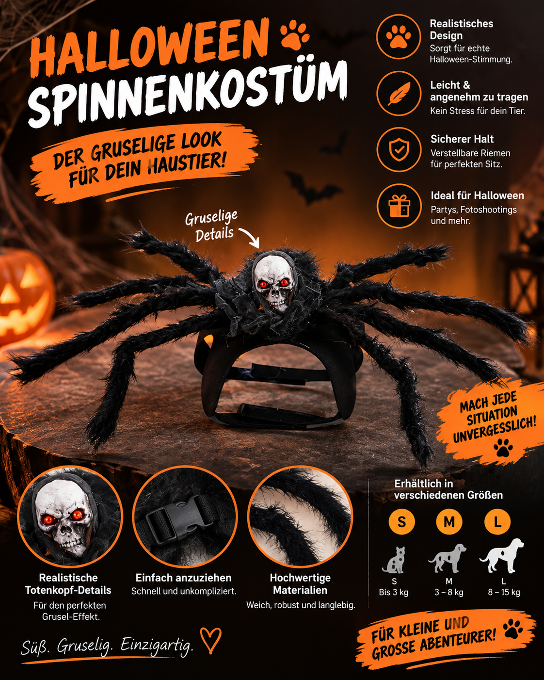 Halloween Spinnen-Kostüm für Hunde & Katzen