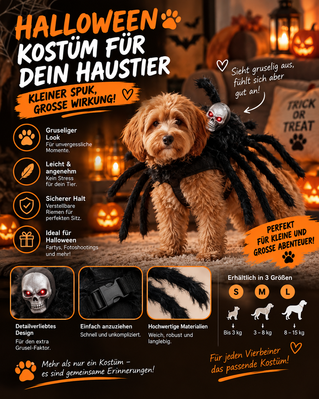 Halloween Spinnen-Kostüm für Hunde & Katzen